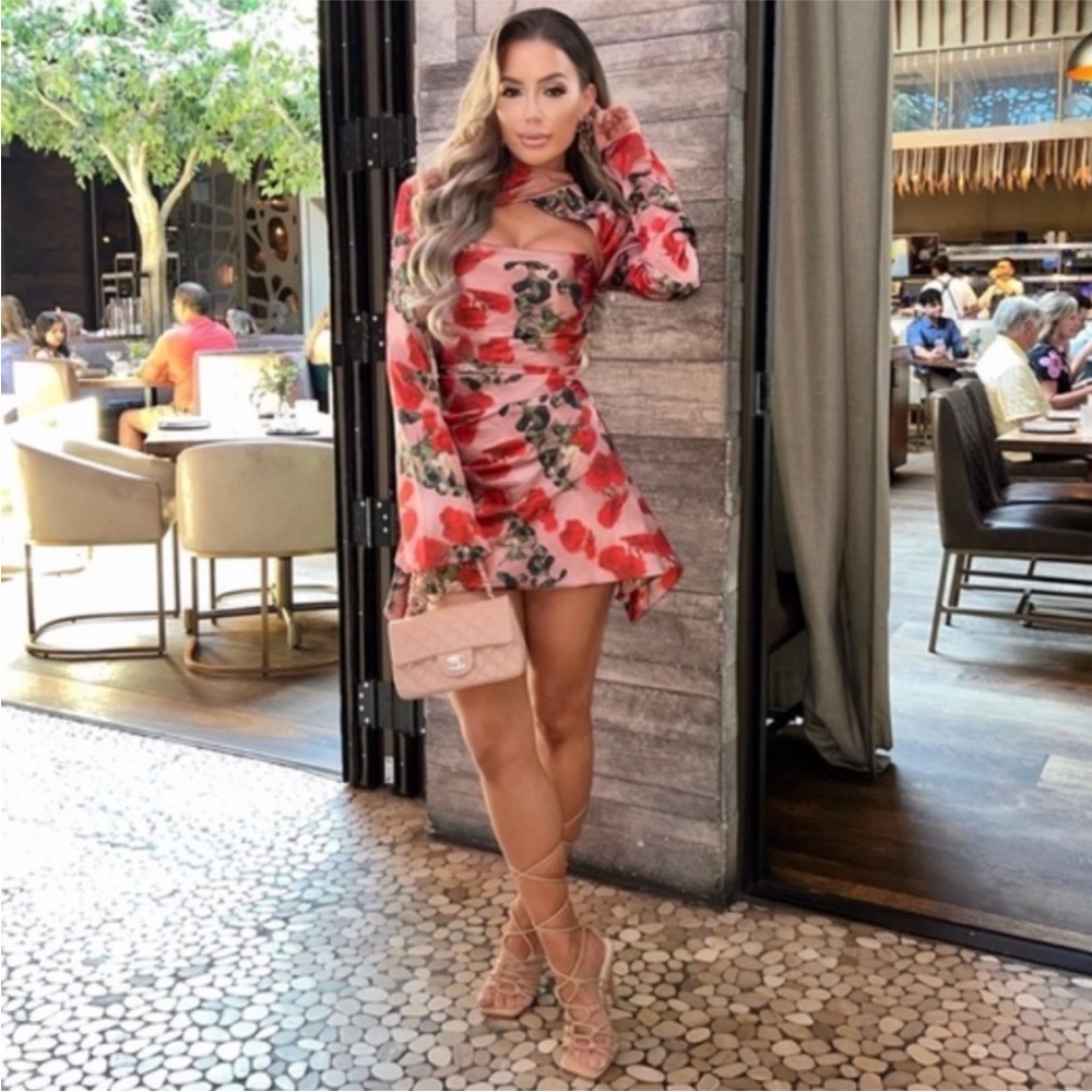 NEW House of CB Toira Dress Rose Print XS - Picture 11 of 17
